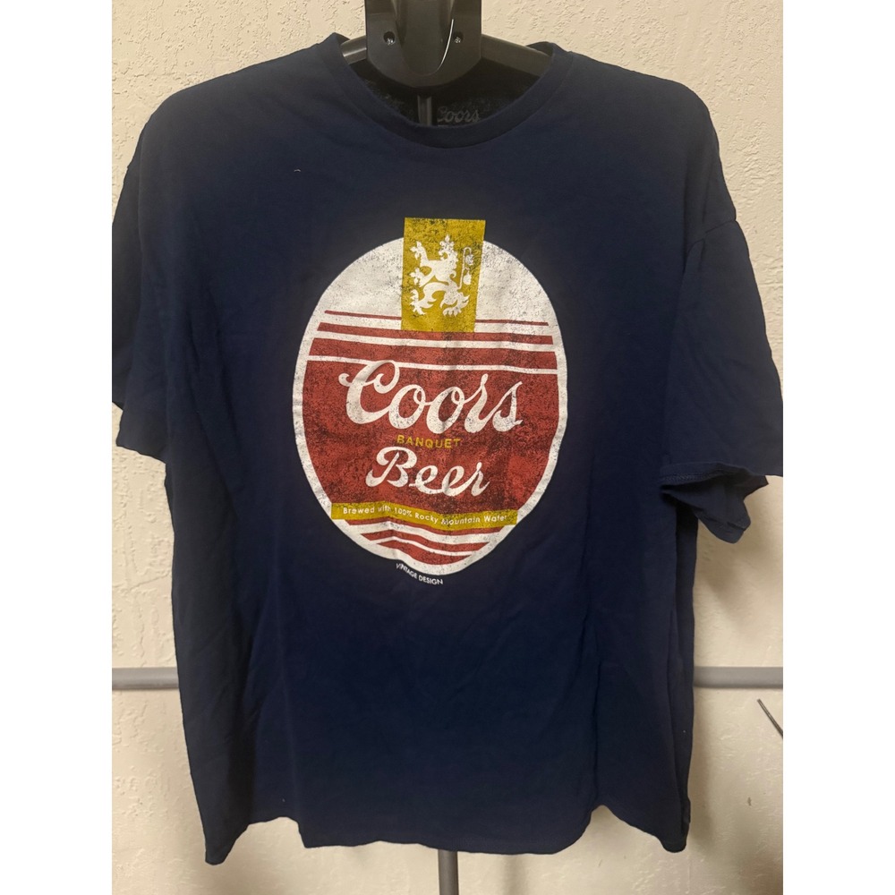 Coors Banquet Mens XXL Navy Beer Graphic Tee Retro Brewery Rocky Mountain